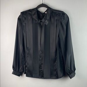 Vintage Michelle Stuart Black Satin Pleated Blouse Size 6